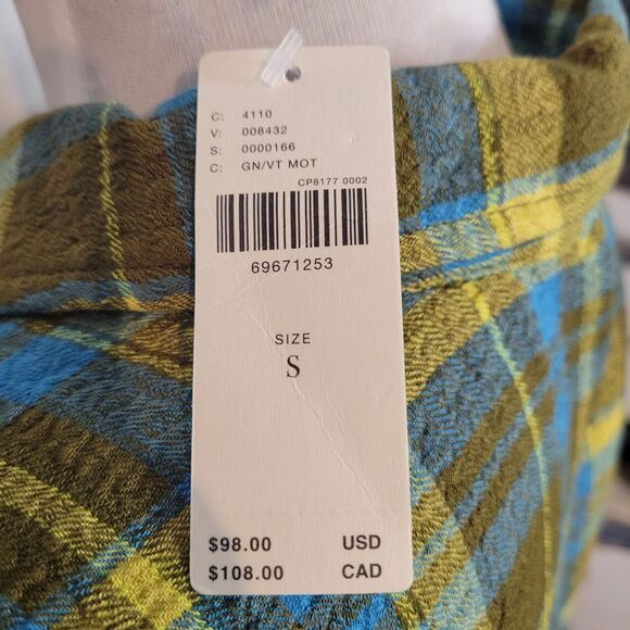Anthropologie Pilcro Plaid Button-Down Shirt Size S Long Sleeve Green Yellow - Picture 11 of 13